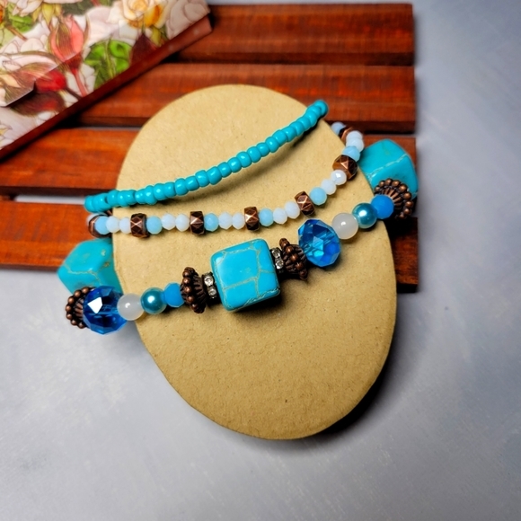 Semiprecious Stone Handmade Bracelets Set of 3 - Picture 1 of 4